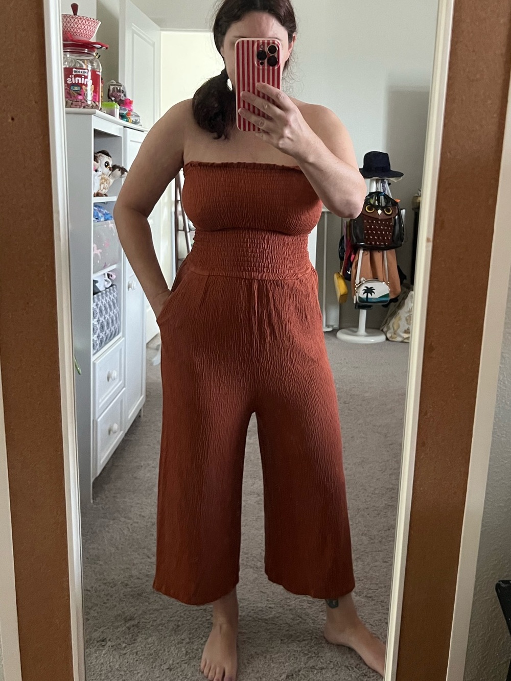 EUC Love Tree Cocoa Brown Strapless Cropped Jumpsuit S/M